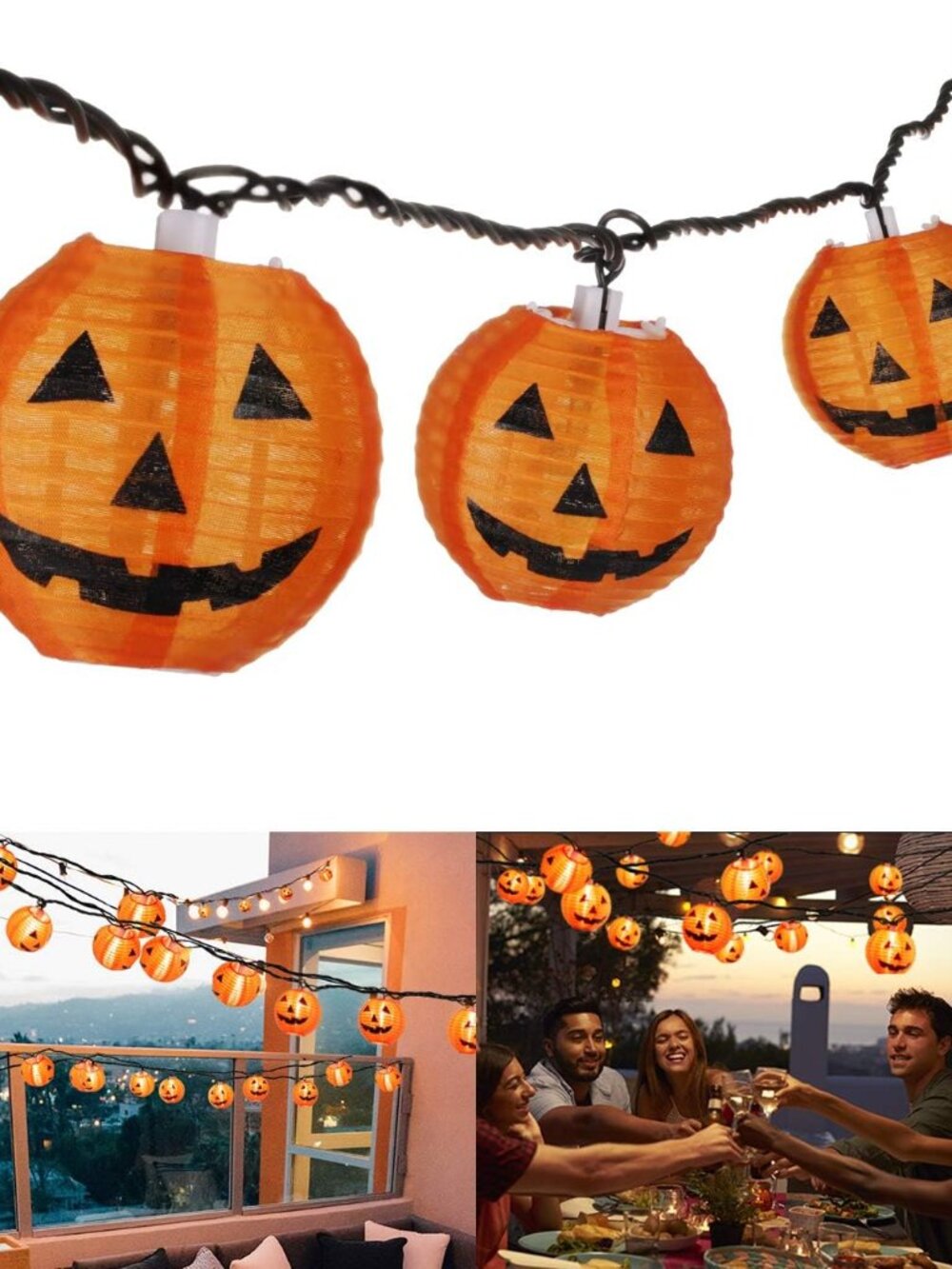 Halloween Pumpkin String Lights, Jack O Lantern Lights Plug in, 10 Orange Pumpki